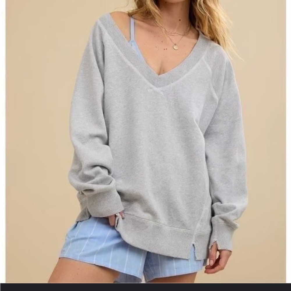 Aerie Oversized V-Neck Sweatshirt